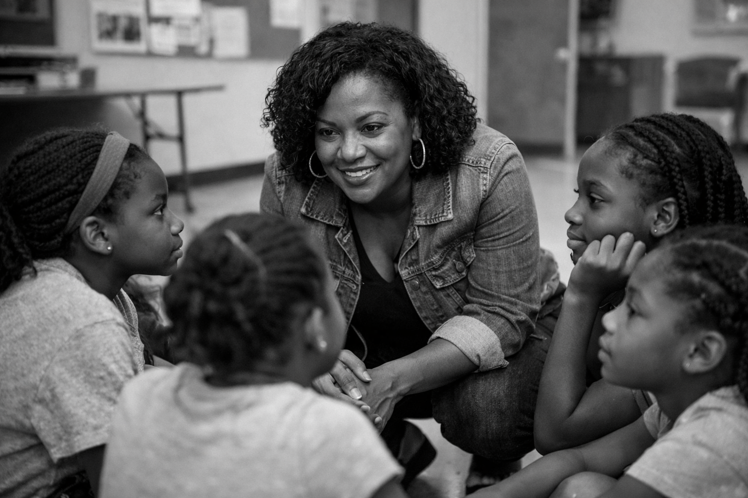 Carmen Jones mentoring young girls at a community center
