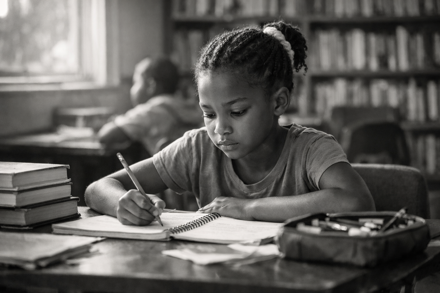 Young girl studying at a desk