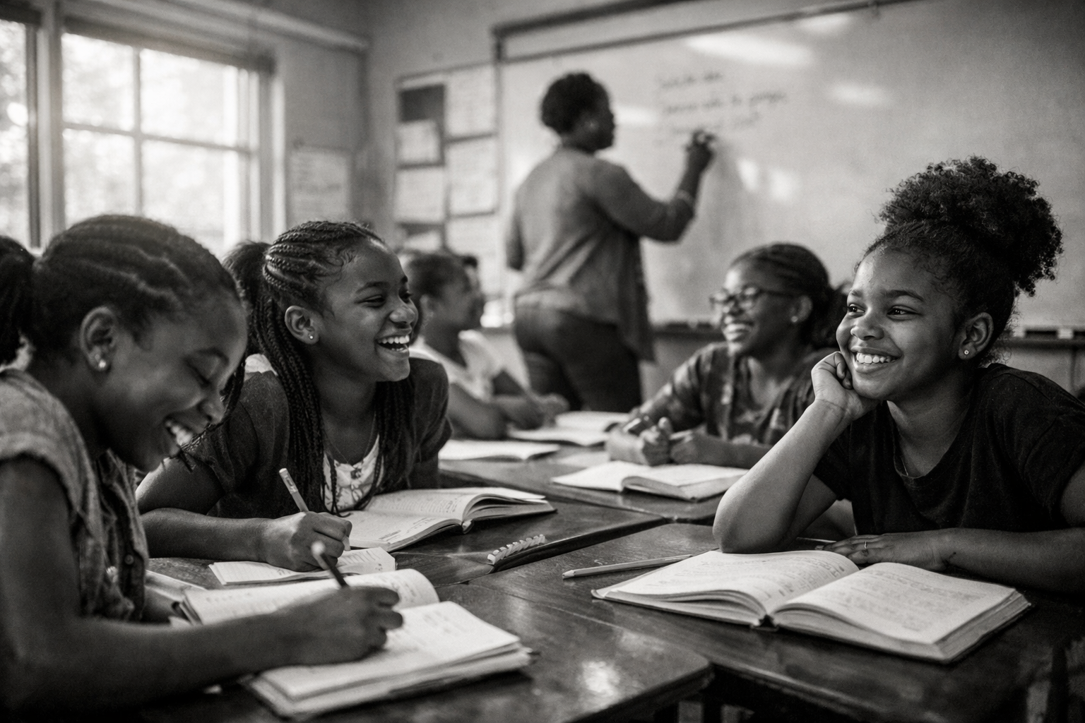 Young Black girls learning together in a classroom