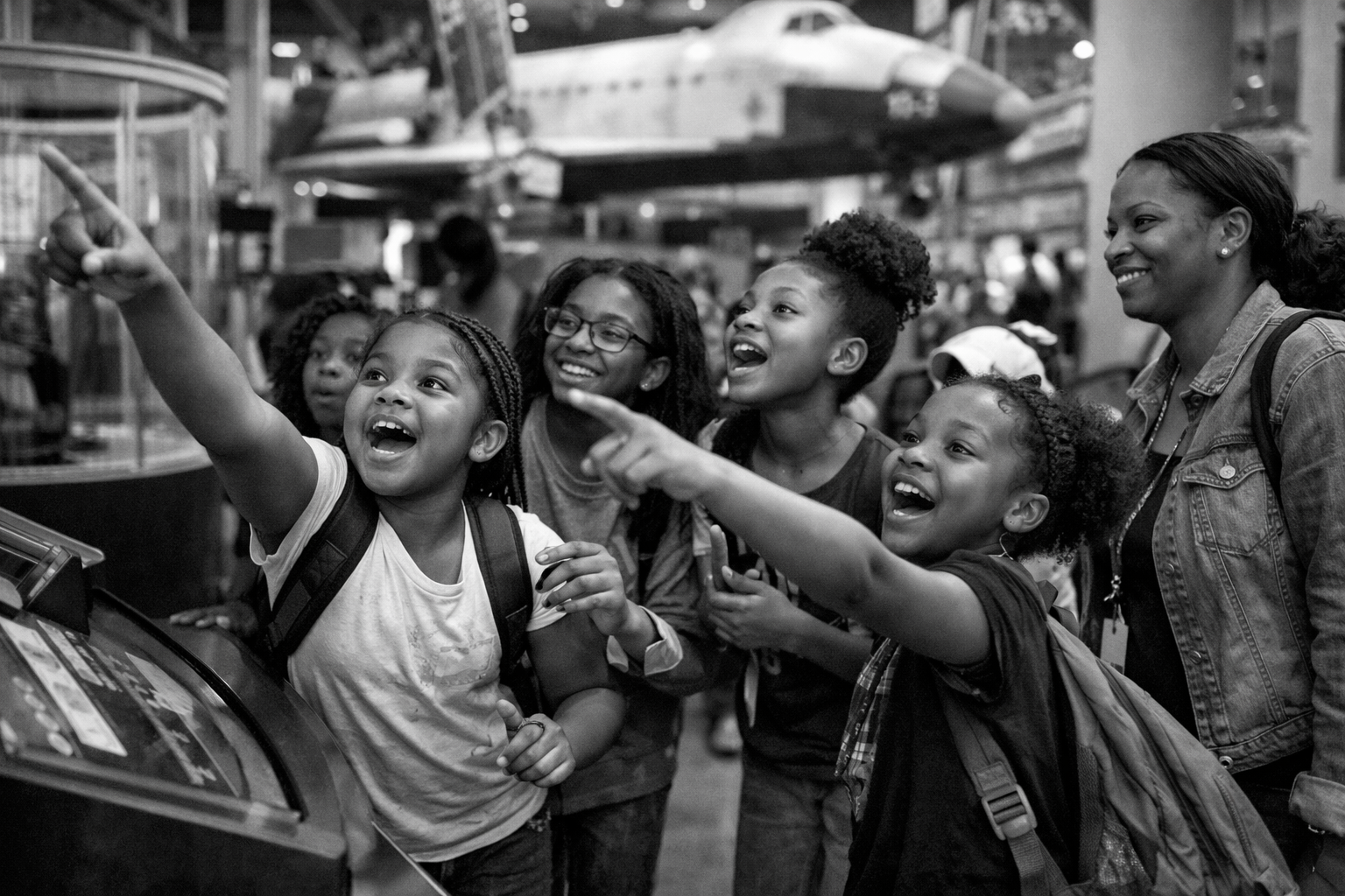 Girls on a field trip to a museum