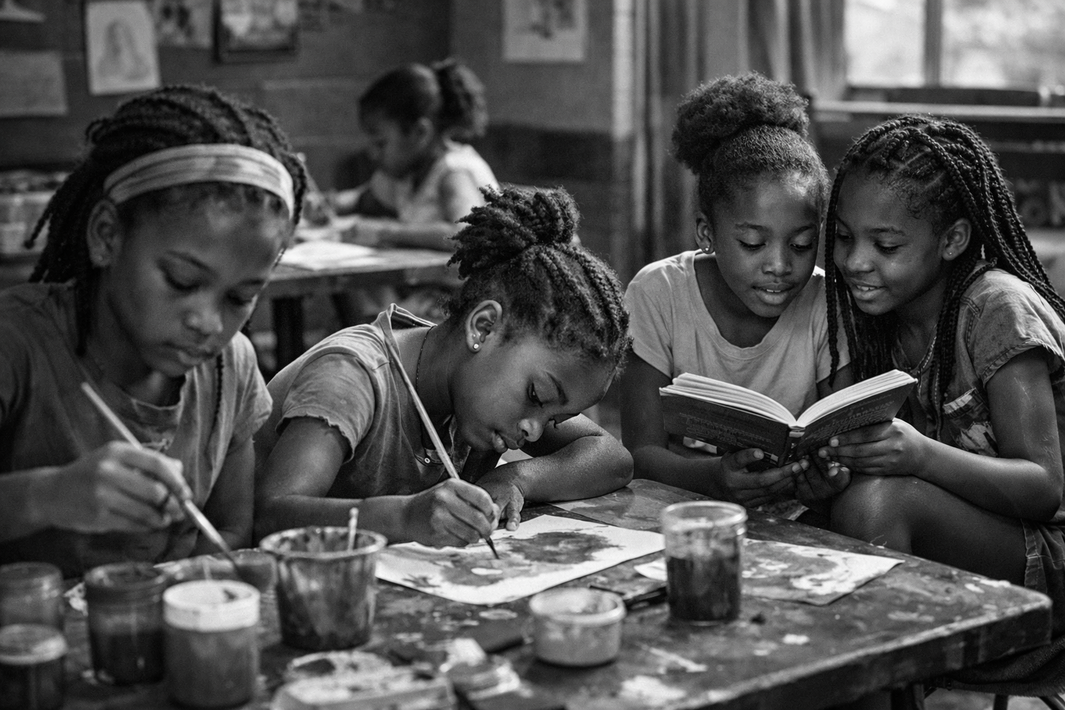 Girls at an arts workshop